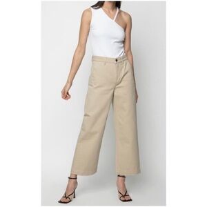 OAK + FORT Cropped Twill Wide Leg Pants - Khaki / XS